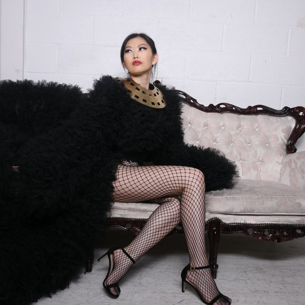 HIGH FASHION TUX TULLE COAT WITH TRAIN